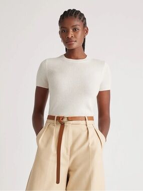 Quince Cashmere Cream Short-Sleeve Crewneck Sweater